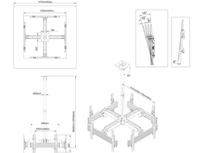 Mount-It! Pro Four-Screen Tilt and Swivel Ceiling TV Mount for 46" to 65" TVs (MI-20121)