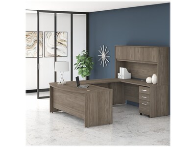 Bush Business Furniture Studio C 72"W U Shaped Desk with Hutch and Mobile File Cabinet, Modern Hickory (STC003MHSU)