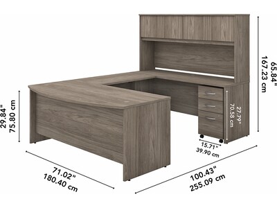 Bush Business Furniture Studio C 72"W U Shaped Desk with Hutch and Mobile File Cabinet, Modern Hickory (STC003MHSU)