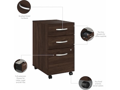 Bush Business Furniture Studio C 72"W U Shaped Desk with Mobile File Cabinet, Black Walnut (STC004BWSU)