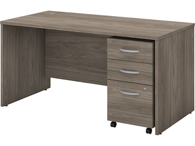 Bush Business Furniture Studio C 60W Office Desk with Mobile File Cabinet, Modern Hickory (STC014MH