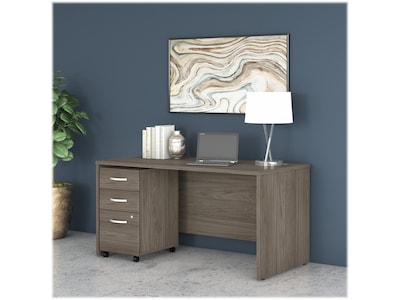 Bush Business Furniture Studio C 60W Office Desk with Mobile File Cabinet, Modern Hickory (STC014MH
