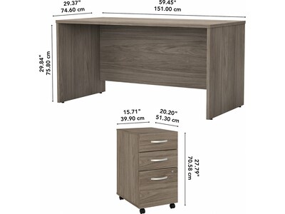Bush Business Furniture Studio C 60"W Office Desk with Mobile File Cabinet, Modern Hickory (STC014MHSU)