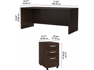 Bush Business Furniture Studio C 72"W Office Desk with Mobile File Cabinet, Black Walnut (STC013BWSU)