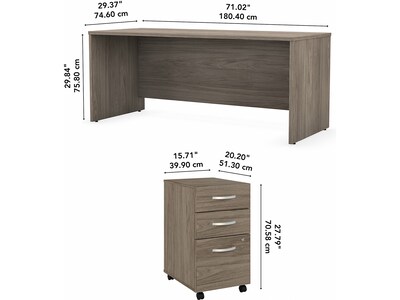 Bush Business Furniture Studio C 72"W Office Desk with Mobile File Cabinet, Modern Hickory (STC013MHSU)