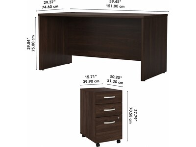 Bush Business Furniture Studio C 60"W Office Desk with Mobile File Cabinet, Black Walnut (STC014BWSU)