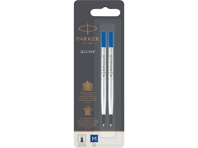 Parker Quink Rollerball Pen Refill, 0.7 mm, Medium Point, Blue Ink, 2/Pack (1950327)