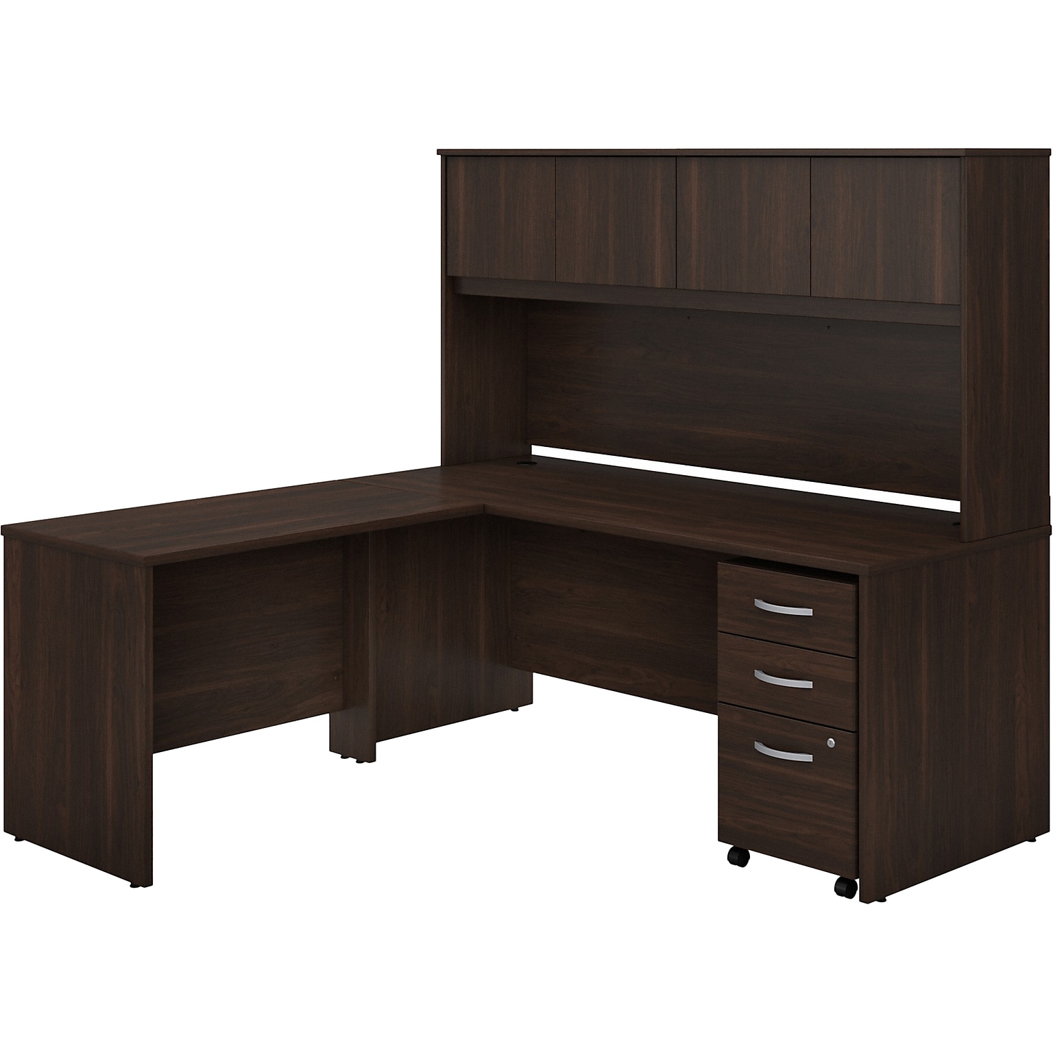 Bush Business Furniture Studio C 72W L Shaped Desk with Hutch, Mobile File Cabinet and Return, Black Walnut (STC006BWSU)