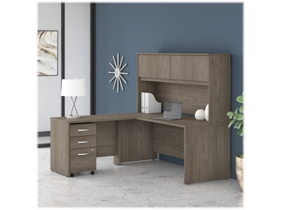 Bush Business Furniture Studio C 72"W L Shaped Desk with Hutch, Mobile File Cabinet and Return, Modern Hickory (STC006MHSU)