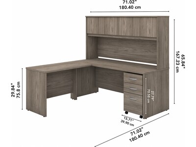 Bush Business Furniture Studio C 72"W L Shaped Desk with Hutch, Mobile File Cabinet and Return, Modern Hickory (STC006MHSU)