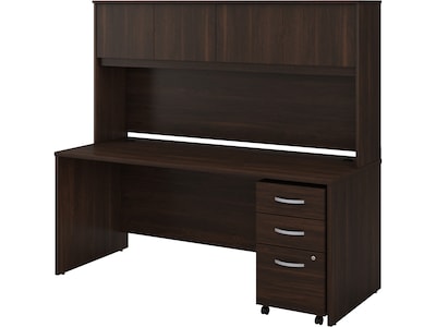 Bush Business Furniture Studio C 72W Office Desk with Hutch and Mobile File Cabinet, Black Walnut (