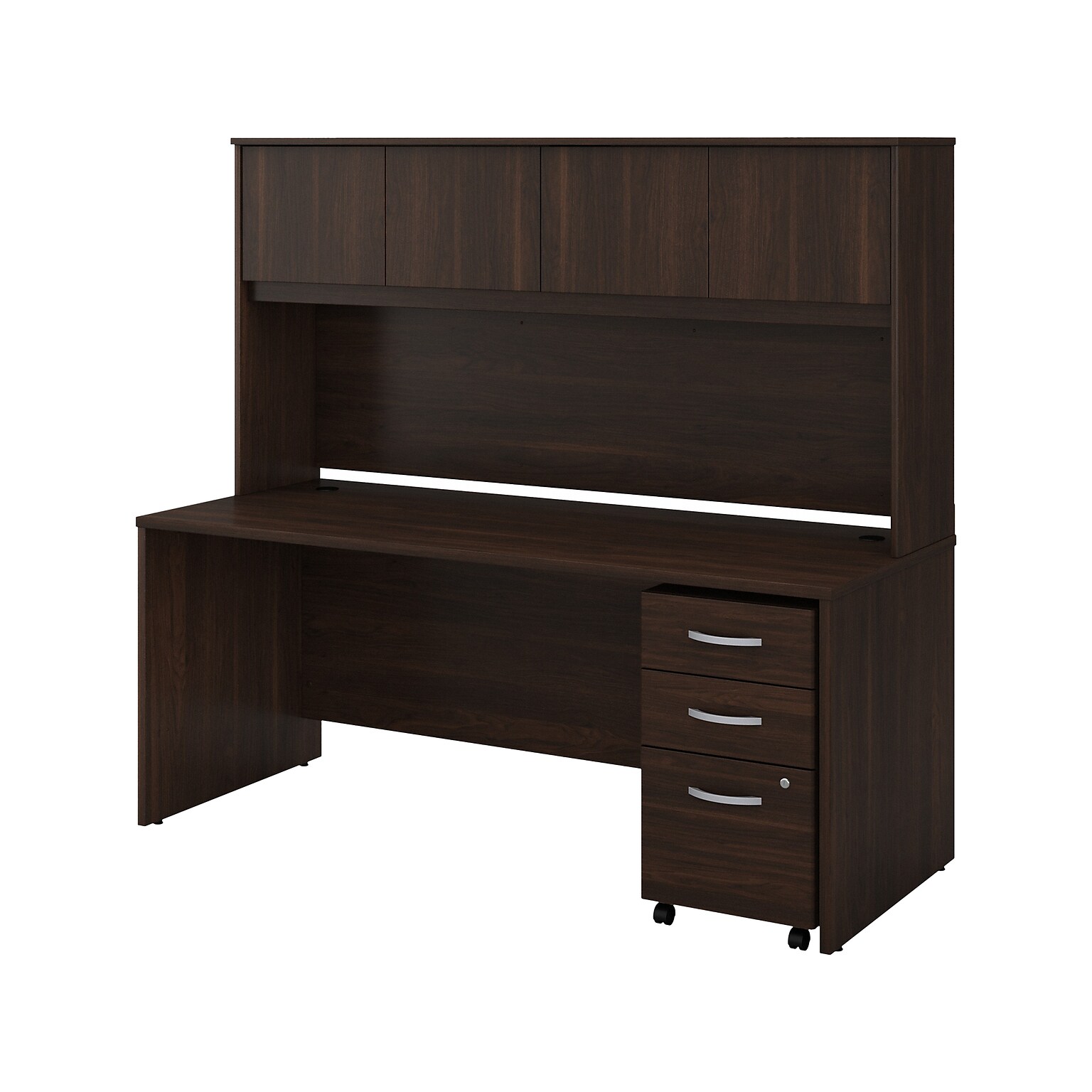 Bush Business Furniture Studio C 72W Office Desk with Hutch and Mobile File Cabinet, Black Walnut (STC011BWSU)