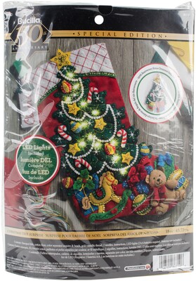 Bucilla 18 Long W/ String Lights Christmas Tree Surprise W/ Lights Stocking Felt Applique Kit (86710)