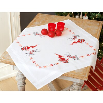 Vervaco 32 x 32 Christmas Elves Tablecloth Stamped Cross Stitch Kit (V0150474)