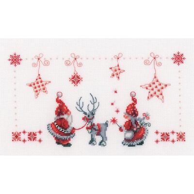Vervaco 11 x 6.75 14 Count Christmas Elves On Aida Counted Cross Stitch Kit (V0154476)