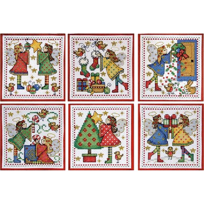 Tobin, 4 x 4 14 Count Set Of 6 Decorating Angels Ornaments Counted Cross Stitch Kit (DW1699)