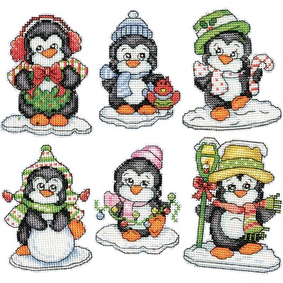 Tobin 3.5 14 Count Set Of 6 Penguins On Ice Ornaments Counted Cross Stitch Kit (DW2286)