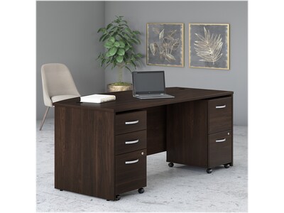 Bush Business Furniture Studio C 72W Bow Front Desk with Mobile File Cabinets, Black Walnut (STC012