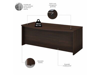 Bush Business Furniture Studio C 72"W Bow Front Desk with Mobile File Cabinets, Black Walnut (STC012BWSU)