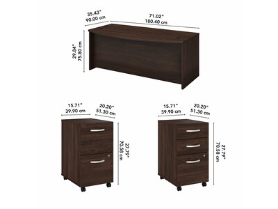 Bush Business Furniture Studio C 72"W Bow Front Desk with Mobile File Cabinets, Black Walnut (STC012BWSU)