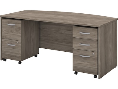 Bush Business Furniture Studio C 72"W Bow Front Desk with Mobile File Cabinets, Modern Hickory (STC012MHSU)