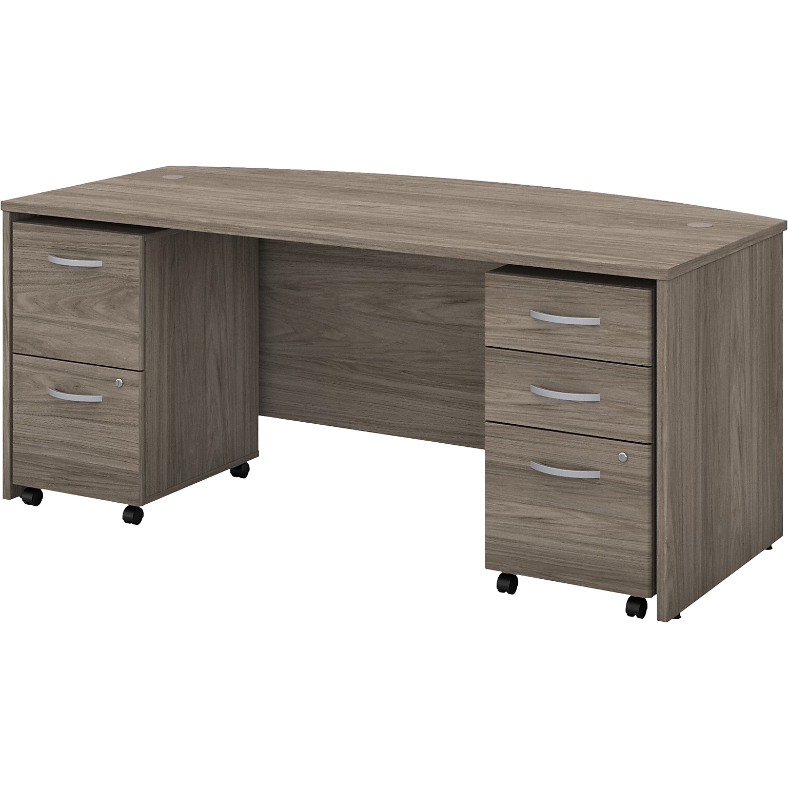 Bush Business Furniture Studio C 72W Bow Front Desk with Mobile File Cabinets, Modern Hickory (STC012MHSU)
