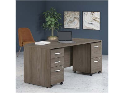 Bush Business Furniture Studio C 72"W Bow Front Desk with Mobile File Cabinets, Modern Hickory (STC012MHSU)