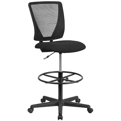 Ergonomic Mid-Back Mesh Drafting Chair with Black Fabric Seat and Adjustable Foot Ring [GO-2100-GG]