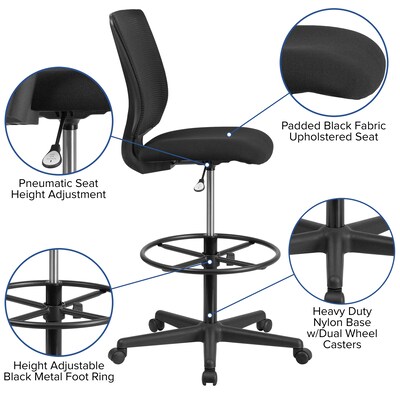 Ergonomic Mid-Back Mesh Drafting Chair with Black Fabric Seat and Adjustable Foot Ring [GO-2100-GG]