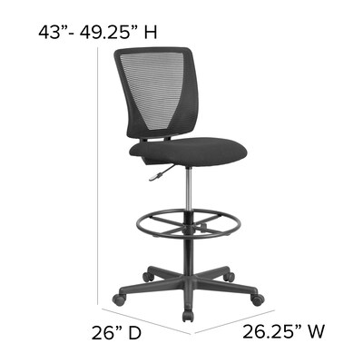 Ergonomic Mid-Back Mesh Drafting Chair with Black Fabric Seat and Adjustable Foot Ring [GO-2100-GG]