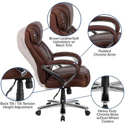 Flash Furniture HERCULES Series Ergonomic LeatherSoft Swivel Big & Tall Executive Office Chair, Brown (GO2092M1BN)