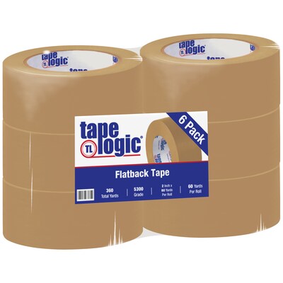 Tape Logic® #5300 Flatback Tape, 2 x 60 yds., Kraft, 6/Case