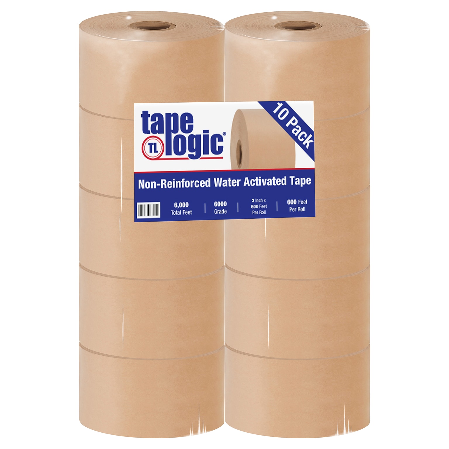 Tape Logic® #6000 Non Reinforced Water Activated Tape, 3 x 600, Kraft, 10/Case (T36000)