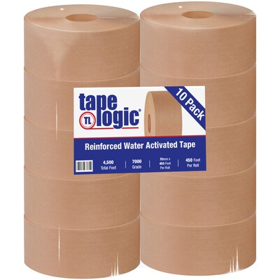 Tape Logic® #7000 Reinforced Water Activated Tape, 70mm x 450, Kraft, 10/Case