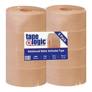 Tape Logic® #7700 Reinforced Water Activated Tape, 3 x 375, Kraft, 8/Case