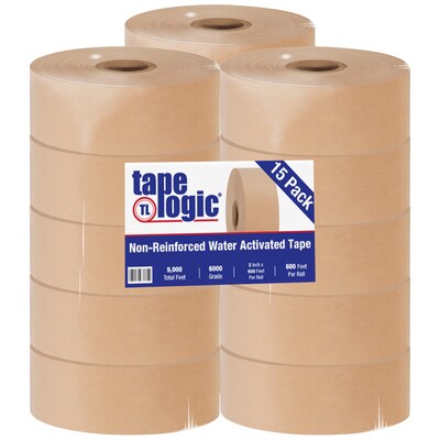 Tape Logic® #6000 Non Reinforced Water Activated Tape, 2 x 600, Kraft, 15/Case (T26000)