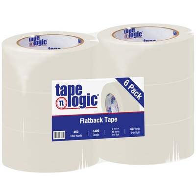 Tape Logic® #5400 Flatback Tape, 2 x 60 yds., Natural White, 6/Case (T94754006PK)