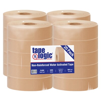 Tape Logic® #5000 Non Reinforced Water Activated Tape, 1 1/2 x 500, Kraft, 20/Case (T155000)