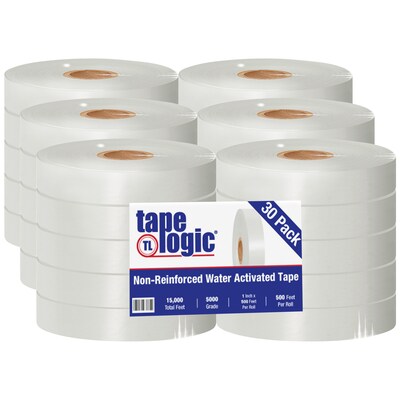 Tape Logic® #5000 Non Reinforced Water Activated Tape, 1 x 500, White, 30/Case (T15000W)