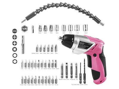 Apollo Tools 3.6V Lithium-Ion Rechargeable Screwdriver with 45-Piece Accessory Set, Pink (DT4944P)