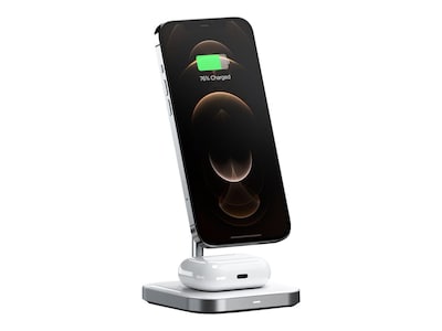 Satechi 2-in-1 Wireless Charging Station for iPhone/AirPods, White/Silver (ST-WMCS2M)