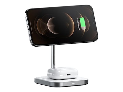 Satechi 2-in-1 Wireless Charging Station for iPhone/AirPods, White/Silver (ST-WMCS2M)