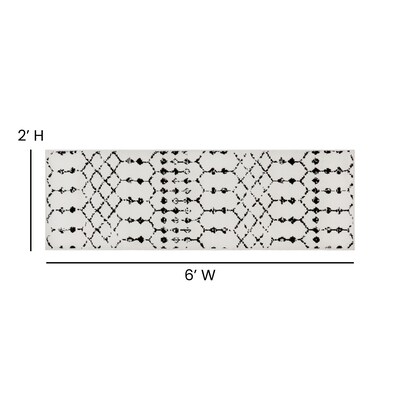 Flash Furniture Beth Collection Polyester 72" x 23.5" Rectangular Machine Made Rug, Ivory/Black (RCCR19133026WH)