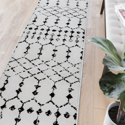 Flash Furniture Beth Collection Polyester 72" x 23.5" Rectangular Machine Made Rug, Ivory/Black (RCCR19133026WH)