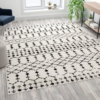 Flash Furniture Beth Collection Polyester 119 x 96 Rectangular Machine Made Rug, Ivory/Black (RCCR