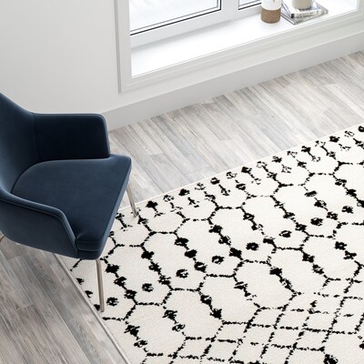 Flash Furniture Beth Collection Polyester 119" x 96" Rectangular Machine Made Rug, Ivory/Black (RCCR191330810WH)