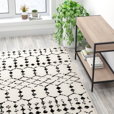 Flash Furniture Beth Collection Polyester 119" x 96" Rectangular Machine Made Rug, Ivory/Black (RCCR191330810WH)