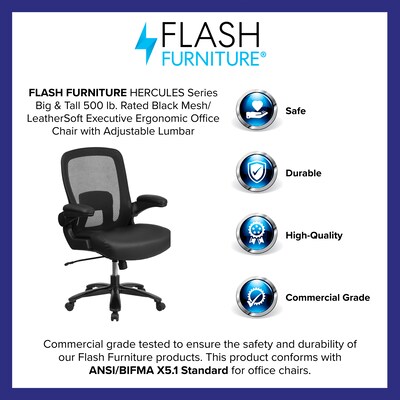 Flash Furniture HERCULES Series Mesh/LeatherSoft Swivel Big & Tall Executive Office Chair, Black (BT20180LEA)