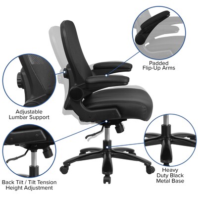 Flash Furniture HERCULES Series Mesh/LeatherSoft Swivel Big & Tall Executive Office Chair, Black (BT20180LEA)
