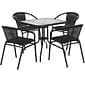 Flash Furniture Lila 28 Square Table with 4 Rattan Stack Chairs, Black (TLH073SQ037BK4)
